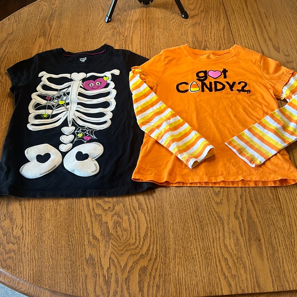 Halloween T shirts. Size Large Girls. Bundle of two. Candycorn and skeleton